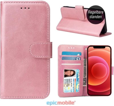 Hoesje geschikt voor iPhone 12 / iPhone 12 Pro Book Case - Luxe portemonnee hoesje – iPhone 12 hoesje wallet case - Rose goud - EPICMOBILE