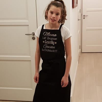 Keukenschort zwart met grappige tekst bedrukt cadeau| katoenen Keuken Schort Kookschort Kokschort aankondiging bekendmaking zwangerschap cadeau voor de liefste aanstaande baby Mama / papa/ oma / opa worden vrouw dames mannen heren vader moeder ouders