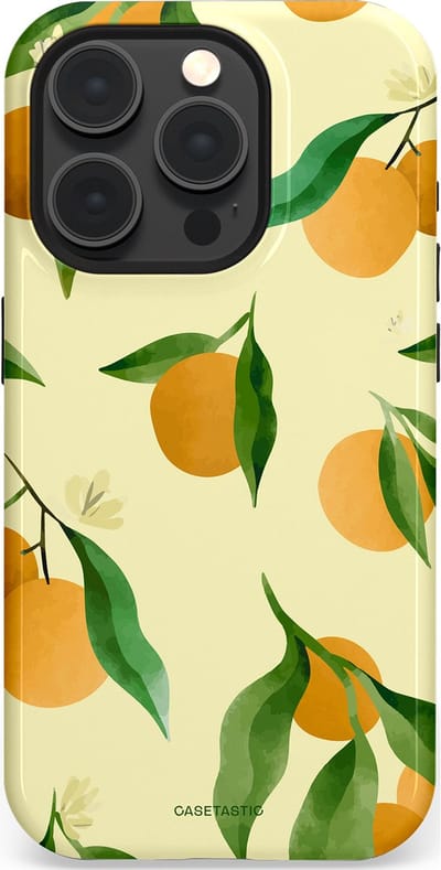 Casetastic Hoesje Geschikt voor Apple iPhone 15 Pro Magsafe - Stijlvolle Beschermende Duo-layer Case - Bladrijke Sinaasappel