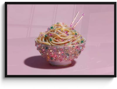 Poster in lijst - Fotolijst 120x80 cm - Posters - Noodles - Edelstenen - Stokjes - Roze - Posterlijst zwart - Decoratie - Wanddecoratie woonkamer - Muurdecoratie slaapkamer