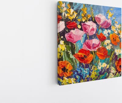 Saammp Canvas Schilderij - Expressieve Bloemen - Natuur - Abstract - 20x20 - Foto op canvas - Wanddecoratie - Muurdecoratie Woonkamer - Kantoor Decoratie