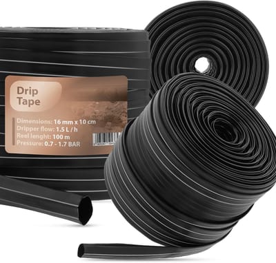 Druppelband - Irrigatieslang - Plantenrijen Water Geven - Sterk en Lekvrij - 16 mm x 10 cm - Zwart