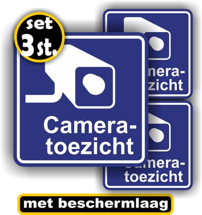 Jerma - Cameratoezicht - Sticker - 3 st. - 1x 15x15 cm - 2x 10x10 cm - Vinyl - Zelfklevend
