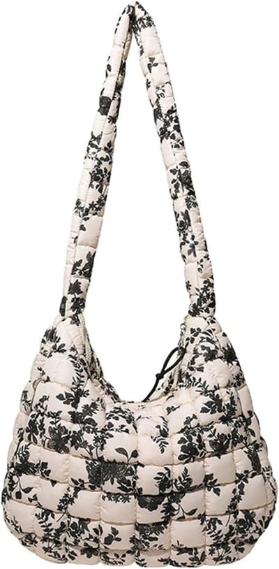 Gelaagde Stoffen Schoudertas - Puffer Handtas - Dagelijks Gebruik - Zachte Pluizige Textuur - 46 x 37 x 5 cm