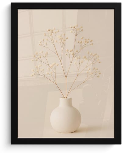 Poster in lijst - Fotolijst 30x40 cm - Posters - Vaas - Takken - Bloemetjes - Wit - Posterlijst zwart - Decoratie - Wanddecoratie woonkamer - Muurdecoratie slaapkamer
