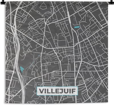 Wandkleed - Wanddoek - Kaart – Stadskaart – Villejuif - Plattegrond – Frankrijk - 180x180 cm - Wandtapijt