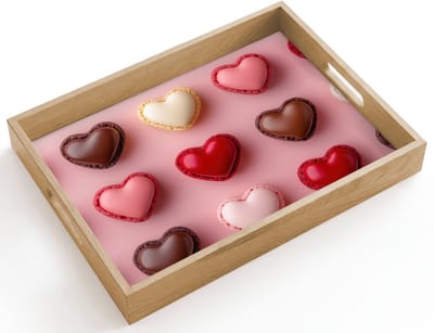 Dienblad hout 40x30 cm - Schootdienblad - Macarons - Hartjes - Kleurrijk - Roze - Borrelplank rechthoek - Plateau dienbladen