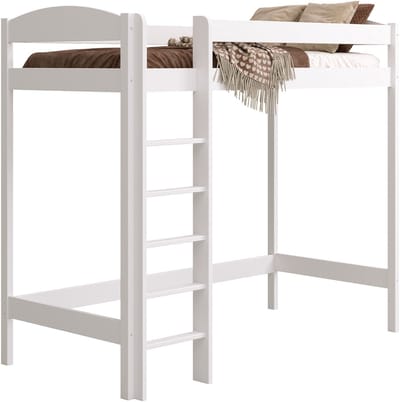Need Sleep - Hoogslaper 90x190 - Loftbed 180 cm hoog - Met ladder en valbeveiliging - Massief houtenen - Wit