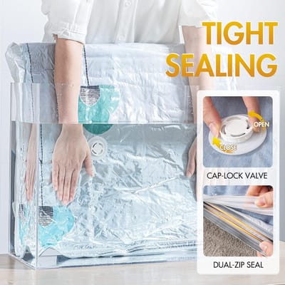 Famanu - Vacuum Opbergzakken voor Kleding, 4 Pak 80×100cm, Travel Vacuum Bags voor Beddengoed, Dekbedden, Closet Organizer 80 Procent Ruimtebesparende Opbergzakken Clear Flat