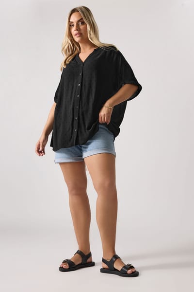 Yours Zwarte Blouse Met Dobby Textuur Size 54-56