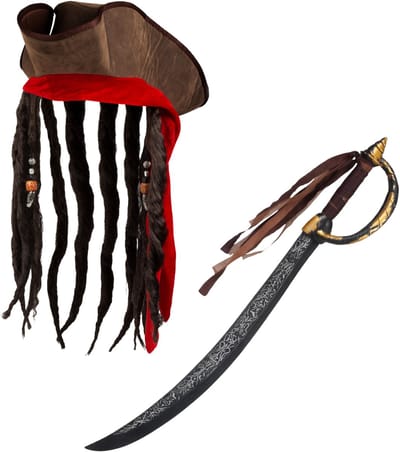 Boland Piraten set - hoed met vlechten - zwaard - 68 cm - piraten thema - carnaval