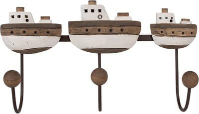 Clayre & Eef Wandkapstok 3 Haken Boot 38x10x20 cm Wit Bruin Hout
