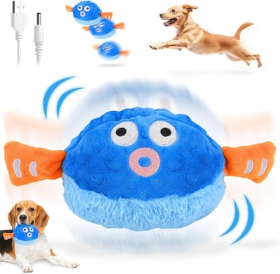 ECTEATOY® Interactief huisdierspeelgoed – Elektrische pluche bal – Schattig kogelvisontwerp – Met geluids- en roleffecten – Bijtbestendige stoffen hoes – USB-oplaadbaar – Geschikt voor katten en kleine tot middelgrote honden