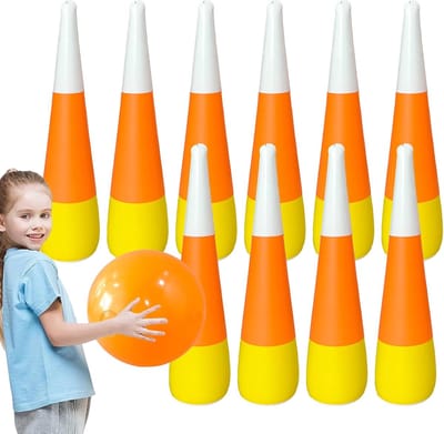 Opblaasbaar Bowlingspel - Reuzenbowlingset Feestspel - Buitenentertainment Kinderen - Eenvoudige Installatie - 55cm Pinnen 37cm Bal - Multi-kleurig