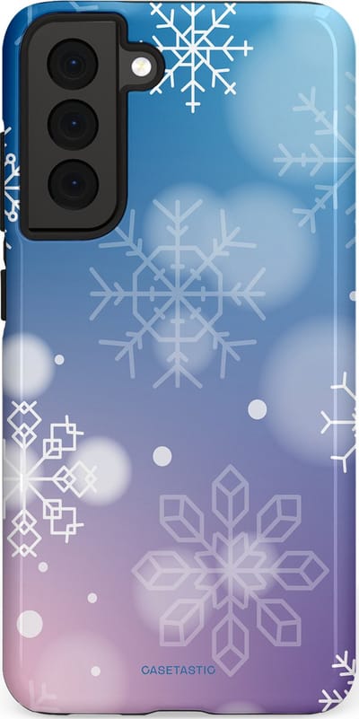 Casetastic hoesje geschikt voor Samsung Galaxy S21 FE 5G - Dubbellaagse bescherming - Winterse Sneeuwvlokken - Fashion Case - Lichtblauw Lavendel Lichtgrijs Lichtroze