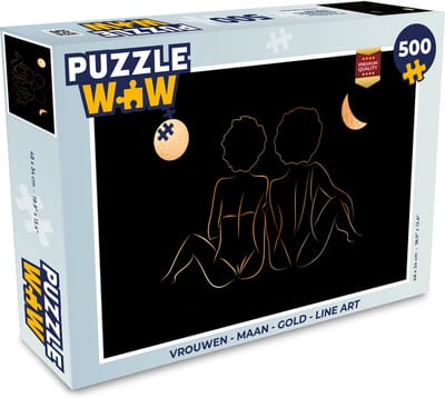 Puzzel Vrouwen - Maan - Gold - Line art - Legpuzzel - Puzzel 500 stukjes