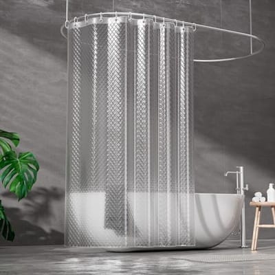 PromoHome Waterdicht Douchegordijn Schimmelbestendig 180 x 200 cm Transparant 3D Ruitpatroon Badgordijn met 12 Metalen Ringetjes EVA Materiaal