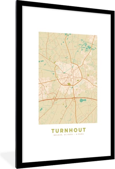 Fotolijst incl. Poster - Vintage - Plattegrond - Stadskaart - Turnhout - Kaart - 80x120 cm - Posterlijst