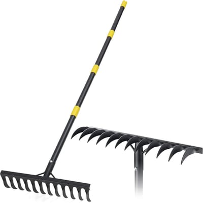 Heavy Duty, 189 cm metalen hark met 12 tanden, booghark met lange steel voor het losmaken van grondnivellering, gazon, landbouwgrond, zwart