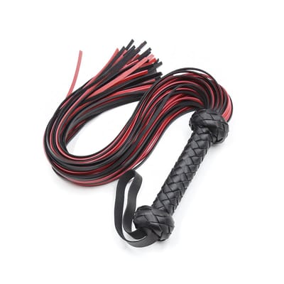 Smart Moves - Flogger met Gevlochten Handvat - Zwart/Rode Strengen