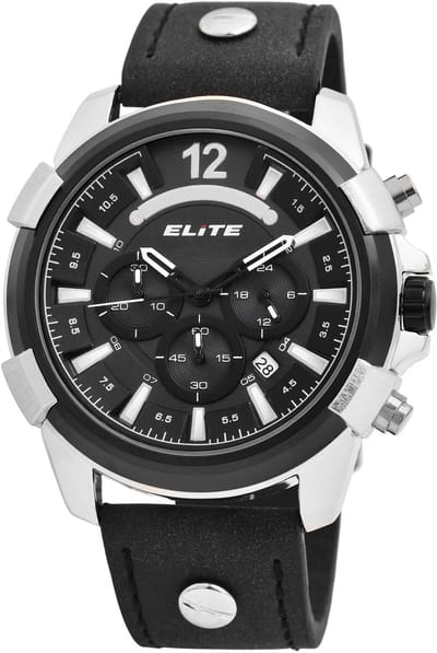 Elite Herenhorloge imitatieleer met band van imitatieleer en Datumsanzeige