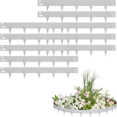 Gazonrand Verzinkt Staal - Bloembed Omranding - Tuin Afscheiding - Wortelblokkering Met Spikes - 16 Cm Hoog 10 Stuks - Zilver