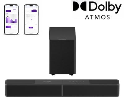 ULTIMEA Poseidon Serie - 3.1.2 Soundbar met Dolby Atmos, 5,25" Draadloze Subwoofer, App Bediening, Zwart