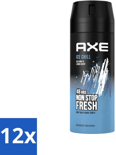 12 x Axe - Deodorant Bodyspray - 48hrs Fresh - Ice Chill - Iced Mint & Lemon - 150 ml - Deodorant - Axe - Ice Chill - Frisheid - Geur