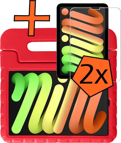 Hoesje - Geschikt voor Apple iPad Mini 7 (2024) - 8.3 inch - 7e Generatie - Met 2x Screenprotector - Kinderhoes Shockproof Bumper - Kidsproof Case - Tablet Hoes - Kinder Hoes Cover - Rood