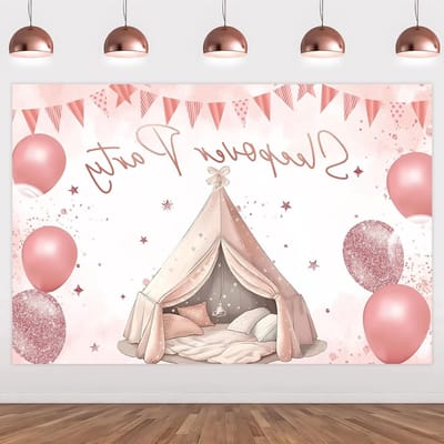 Slaapfeest Achtergrond voor Meisjes 1.5x1m in Roze Goud - Slaapfeest Decoraties, Kussens en Pyjama's voor Verjaardagsfeestjes en Tienermeisjes