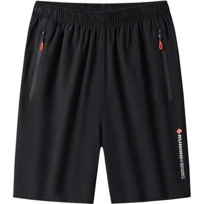 Heren Zomer Casual Korte Broek Elastische Tailleband Ritssluiting Zakken Strandshort Effen Kleur Wijde Pijp Sneldrogend Fitness Short L zwart