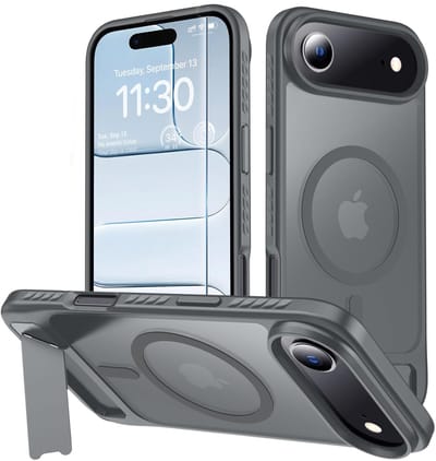 Hoesje Geschikt voor Apple iPhone Air - Grijs - Casemania Magnetisch Matte Armor Back Cover met Kickstand - Geschikt voor MagSafe Draadloos Opladen - Telefoonhoesje met Handsfree Standaardfunctie