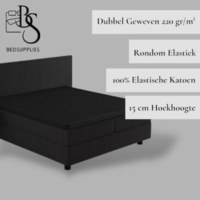 Bedsupplies - Luxe Dubbel Geweven Jersey Topper Hoeslaken - 80/90 x 200/220 - Zwart