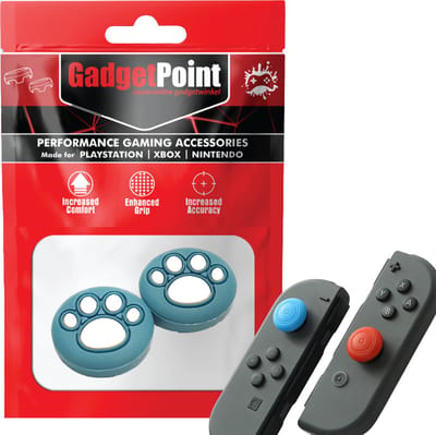 Gadgetpoint - Thumb Grips voor Nintendo Switch Joy-Con Controllers - Gaming Thumbgrips - Performance Anti-Slip Thumbsticks - Bescherming Accessoires - Pootjes - Blauw met Wit