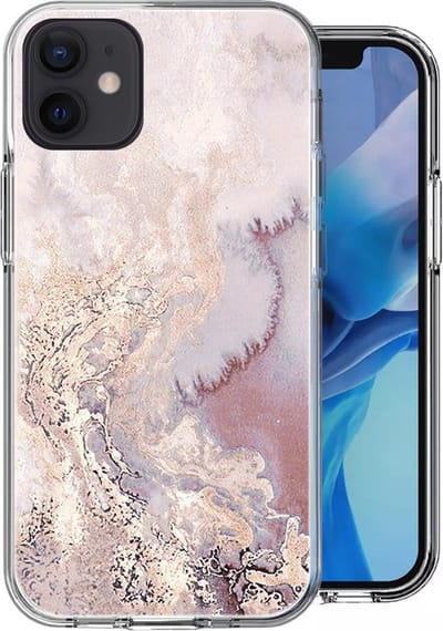 Hoesje geschikt voor iPhone 12 Mini - Siliconen Shock Proof Case Back Cover Hoes Marmer Roze