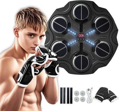 Music boxing machines trainingsdoelen - boksuitrusting voor kinderen - bokshandschoenen - trainingsmat speelgoed - geschikt voor jongens - meisjes - van 3 tot 16 jaar - voor kinderen - smart bluetooth - zwart