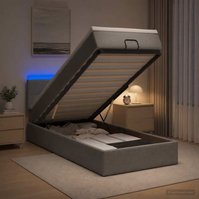 vidaXL - Ottomaanse - Bed - met - Matras - en - LED - Lichtgrijs - 80 - x - 200 - cm - Stof