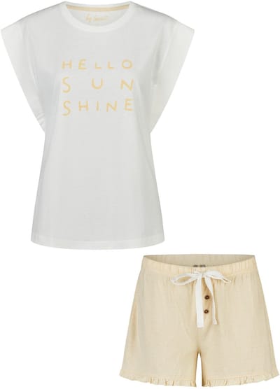 By Louise Dames Korte Pyjama Set Shortama Wit/Geel - Maat S