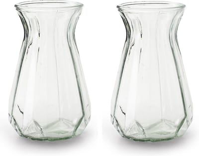 Jodeco Bloemenvaas - 2x stuks - Stijlvol model - helder/transparant glas - H18 x D11,5 cm
