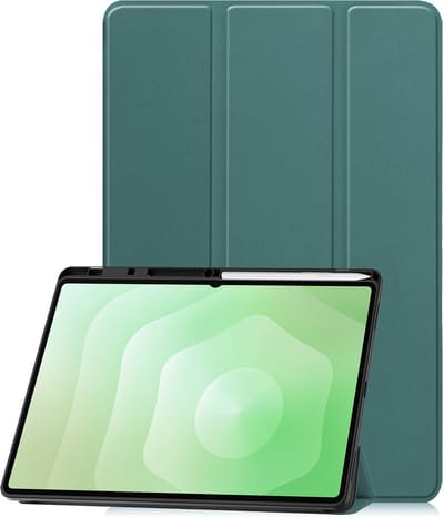 Hoesje Geschikt voor Samsung Galaxy Tab S11 Ultra - Dun & Stevig - Trifold Bookcase - Hard Cover Case - Met Uitsparing Geschikt voor S Pen - Hardcover Book - Tablet Hoes - Donkergroen