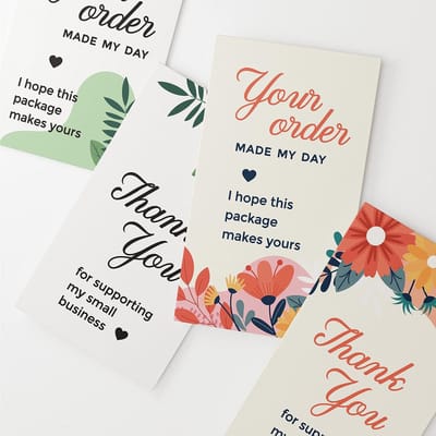 Bedankkaartjes Set - Zakelijke kaarten - Kleine bedrijven - Vier ontwerpen - 120 stuks - Bloesem Breeze