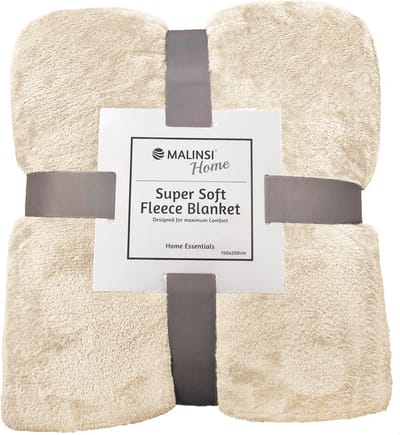 Malinsi® Fleece Deken - Créme Offwhite - Dekentje - Plaid - 150 x 200 - Fleecedeken - Bankhoes Sprei - Woondeken Bedsprei