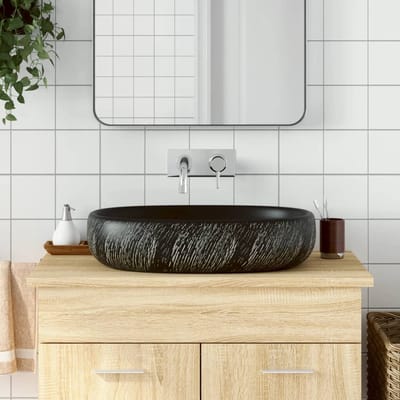 vidaXL - Opzetwasbak - ovaal - 59x40x14 - cm - keramiek - zwart