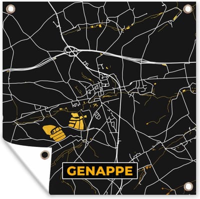 Tuin poster Genappe - Kaart - Plattegrond - Goud - Stadskaart - 200x200 cm - Tuindoek