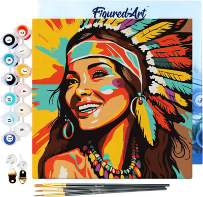 Figured'Art Mini Schilderen op Nummer Volwassenen 20x20cm met lijst Inheemse Elegante Vrouw Pop Art - Klein Formaat Creatieve Hobby Kit DIY Art Nummer Compleet