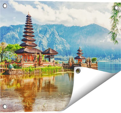 Gards Tuinposter Pura Tempel in Bali op het meer Beratan - 50x40 cm - Tuindoek - Tuindecoratie - Wanddecoratie buiten - Tuinschilderij