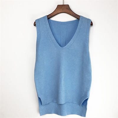 Gilet en tricot sans manches pour femme, ample, col en v, couleur bonbon, simple, Style coréen, pull décontracté, élégant, tricot, hiver One Size gray