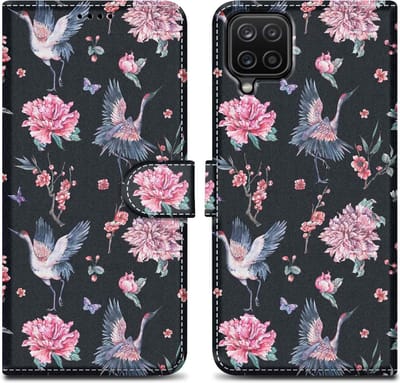 Cadorabo Hoesje geschikt voor Samsung Galaxy A12 / M12 - Design Kraan & Bloemen No. 9 - Beschermhoes Case Cover met magnetische sluiting, standaardfunctie en kaartvakje