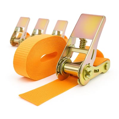 4x professionele ratelsjorband Spanband 1-delig 6m 0,8t 0,8tot 800 kg TÜV/GS ORANJE