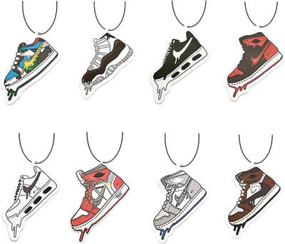 Allecto Plus - Auto-luchtverfrissers set van 8 stuks in diverse stijlen - Gymschoenen parfum - Personaliseerbare auto-luchtverfrisser - Geschikt als cadeau